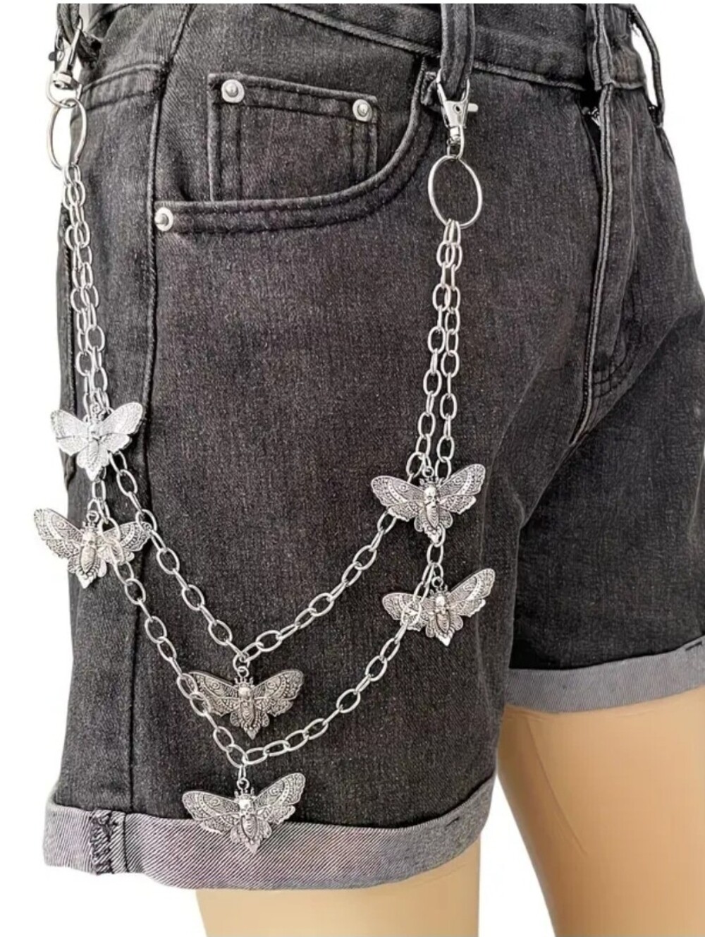 Trendy Unisex Gothic Fashion Metal Moth Skull Belt, Punk Versatile Accessory